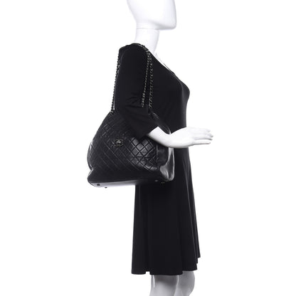 Chanel Lambskin Quilted Large Drawstring Bag Black 2 of 10