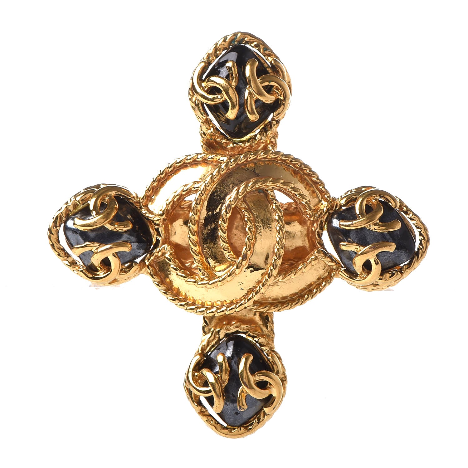 Chanel CC Brooch Black Gold 1 of 6