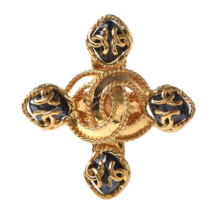 Chanel CC Brooch Black Gold 1 of 6