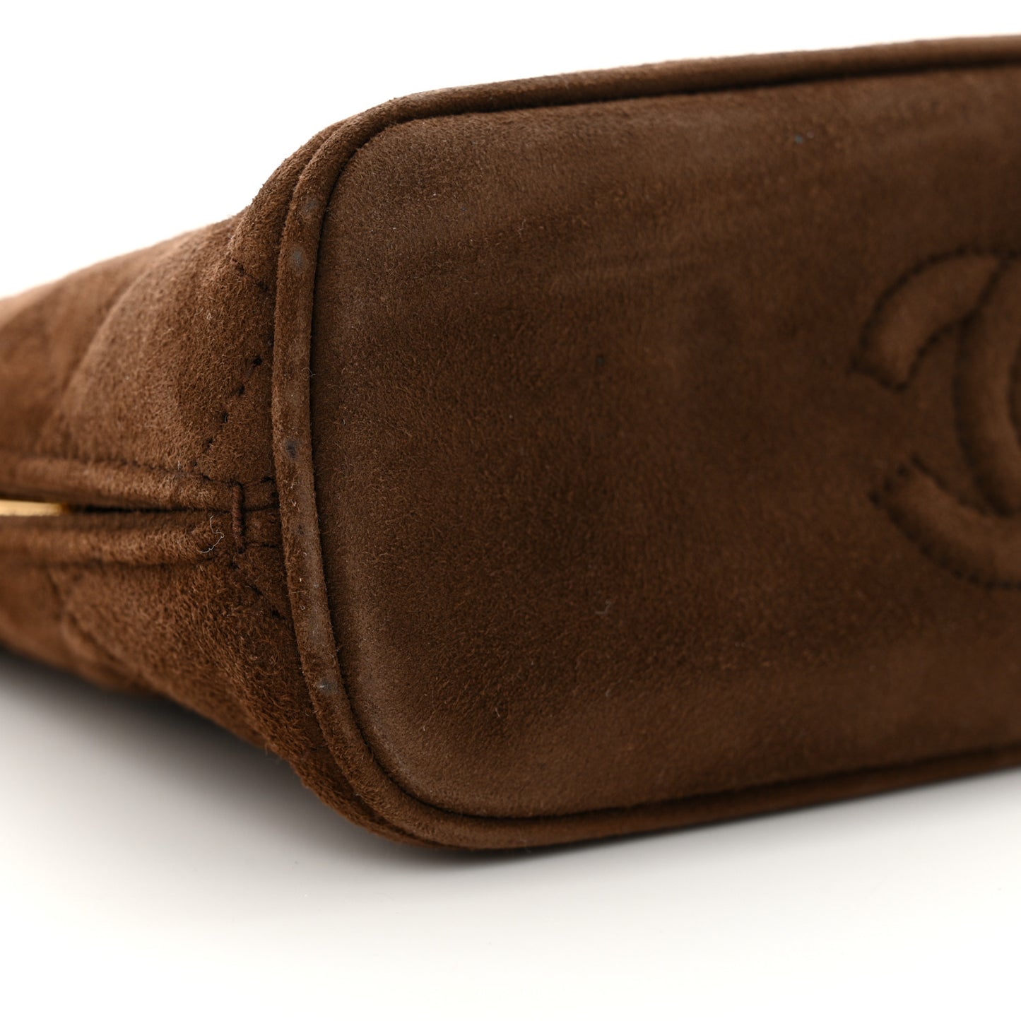 Suede Quilted Kisslock Top Handle Clutch Brown