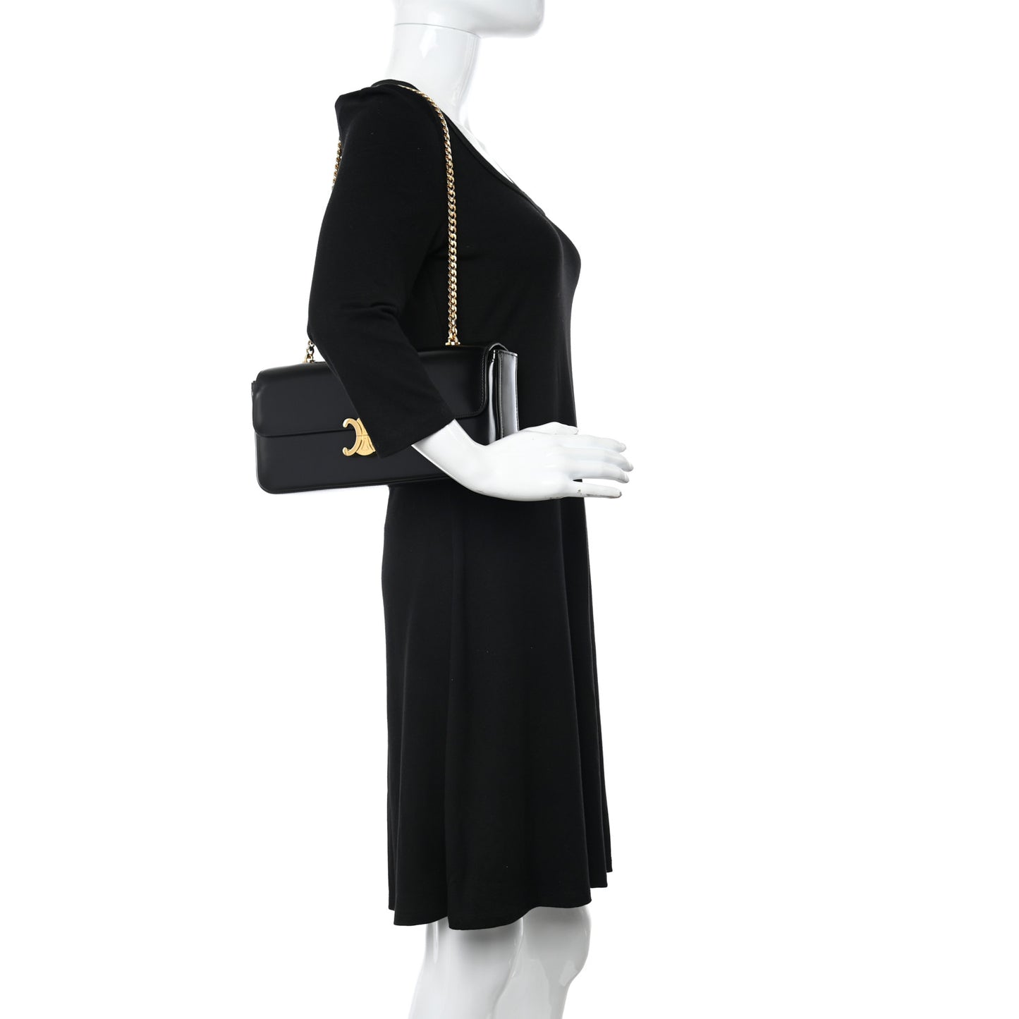 Shiny Calfskin Triomphe Chain Bag Black