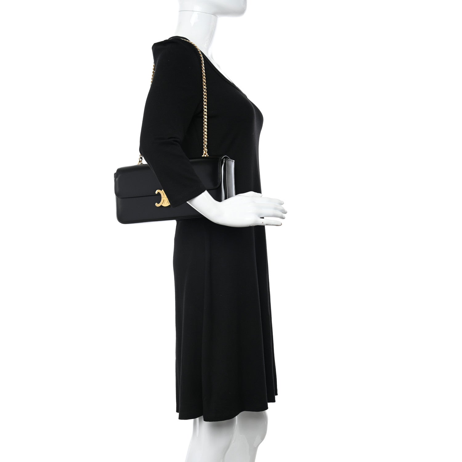 Celine Shiny Calfskin Triomphe Chain Bag Black 2 of 9