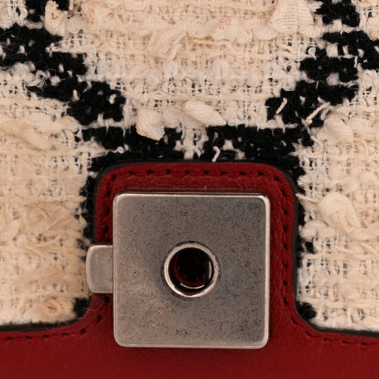 Gucci Tweed GG Monogram Small Dionysus Shoulder Bag White Black Romantic Cherry 11 of 12