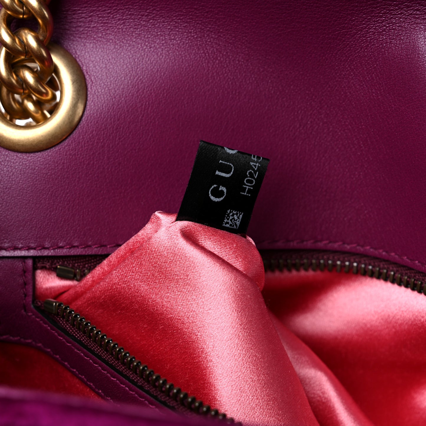 Velvet Matelasse Small GG Marmont Shoulder Bag Fuchsia Violet Cyclamen