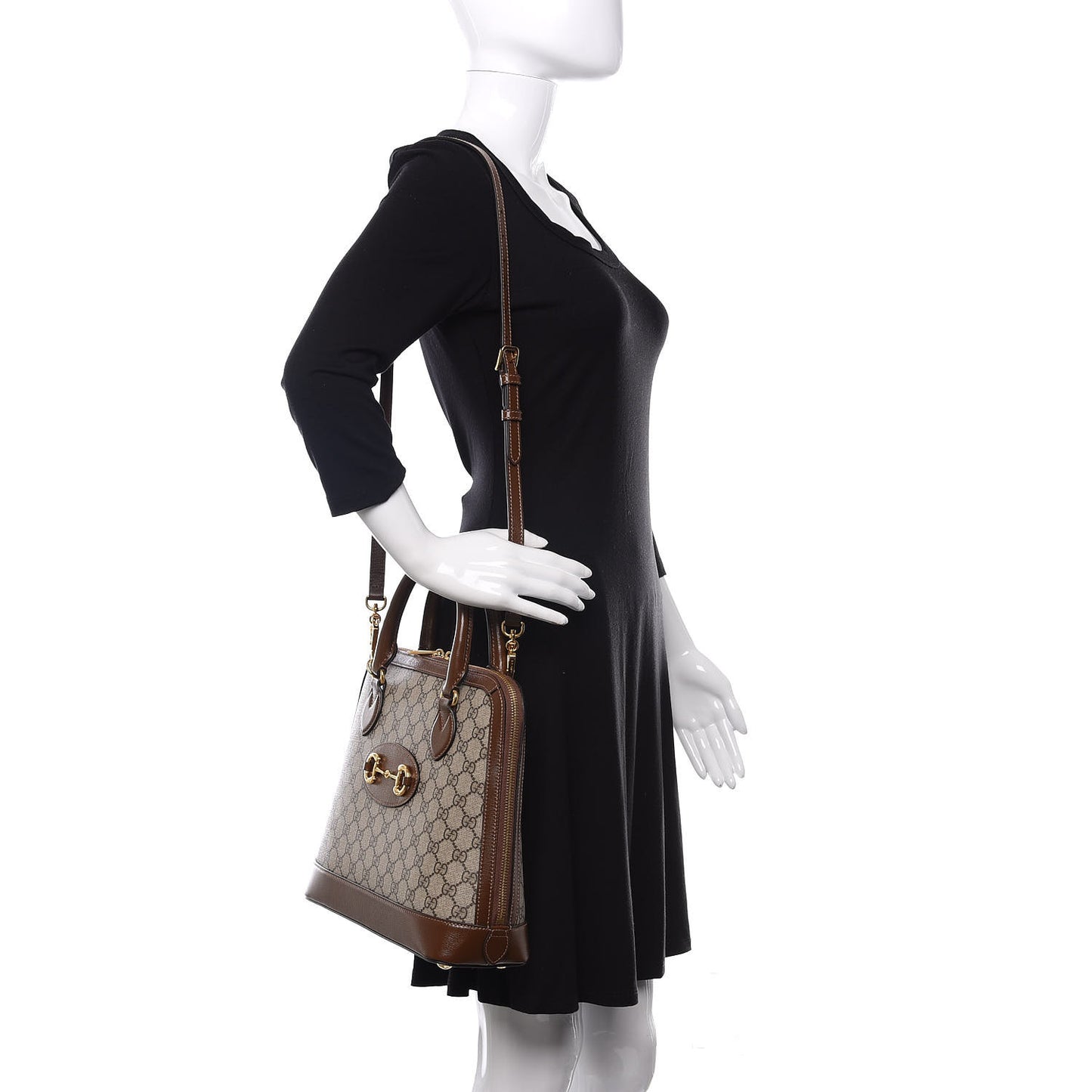 GG Supreme Monogram 1955 Horsebit Top Handle Bag Beige Brown Sugar