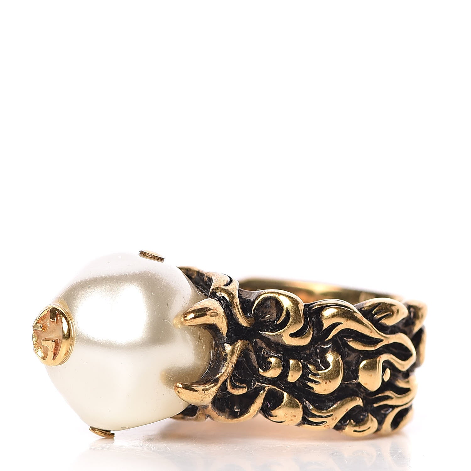Gucci Metal Pearl Ring 15 55 Aged Gold 3 of 6