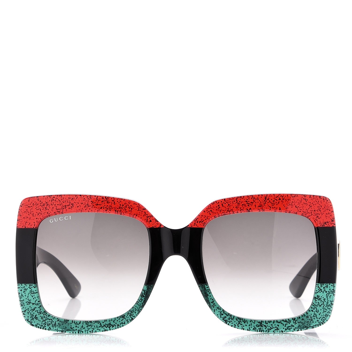 Gucci Square Frame GG0083S Sunglasses Glitter Red Black Green 2 of 8