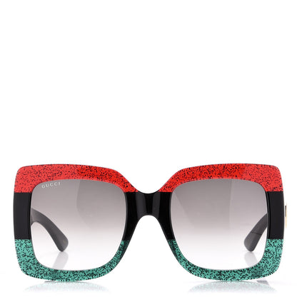 Gucci Square Frame GG0083S Sunglasses Glitter Red Black Green 2 of 8