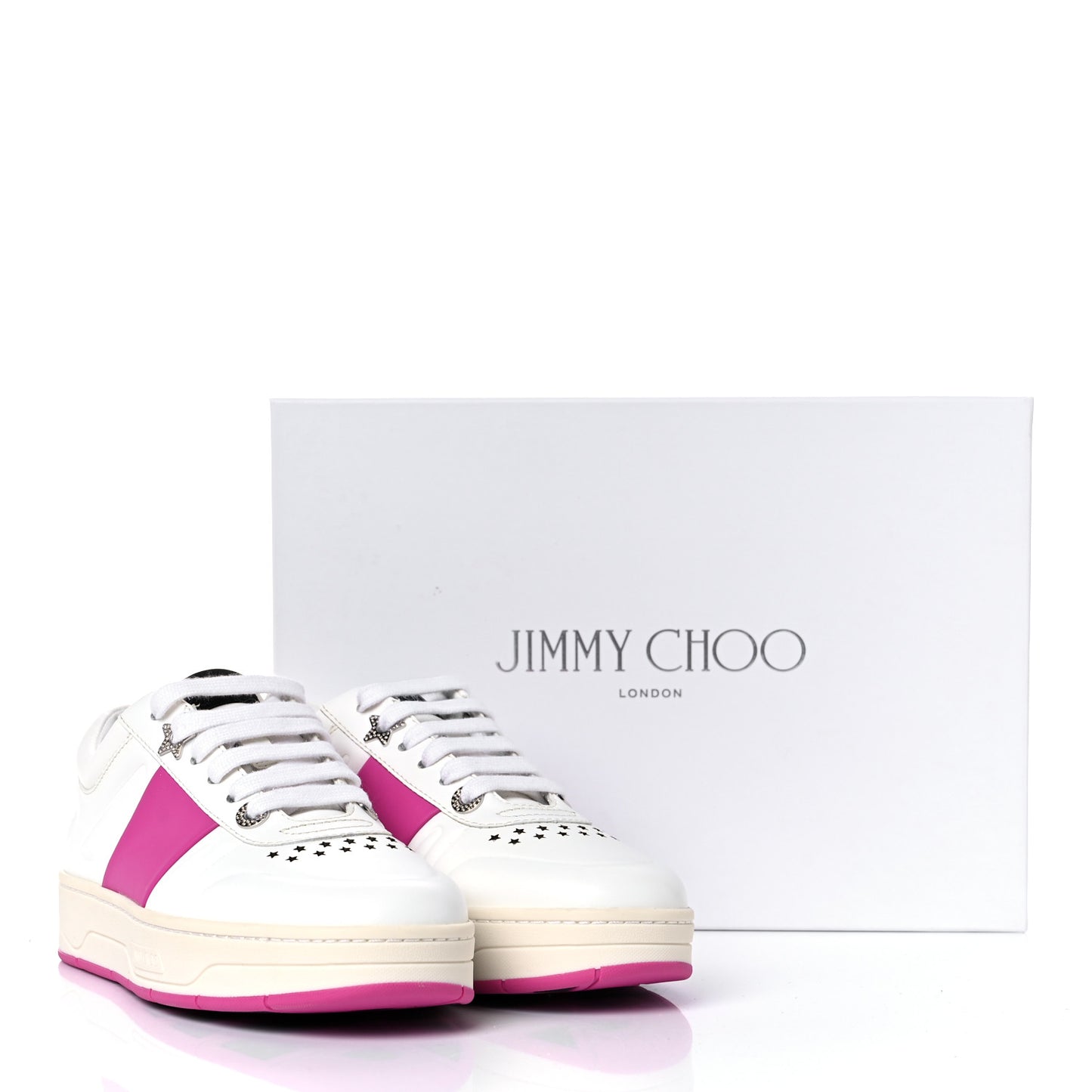 Calfskin Vinyl Striped Hawaii Flatform Sneakers 35.5 White Fuchsia
