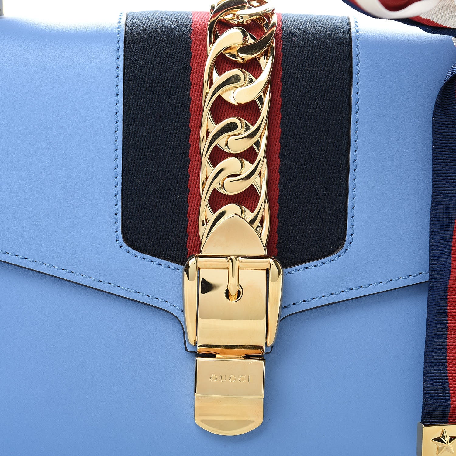 Gucci Calfskin Small Sylvie Shoulder Bag Clear Sky Blue 9 of 13
