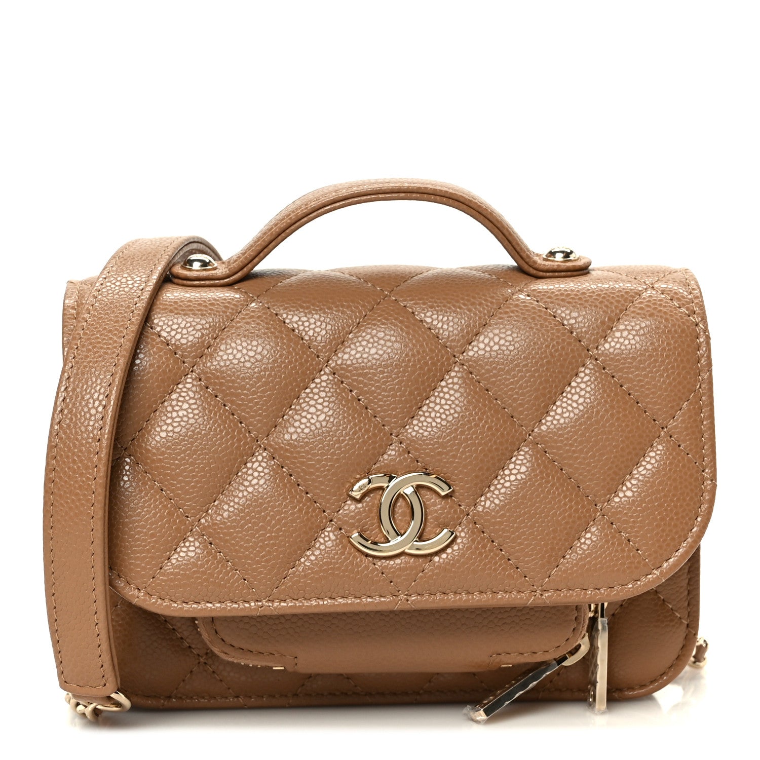Chanel Caviar Quilted Business Affinity Clutch With Chain Flap Camel 1 of 11