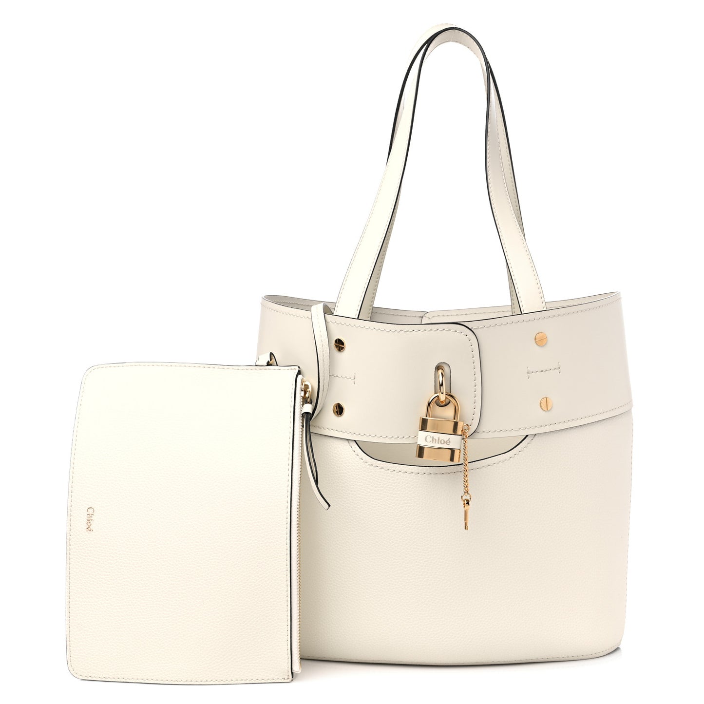 Calfskin Small Aby Lock and Key Tote Bag Natural White