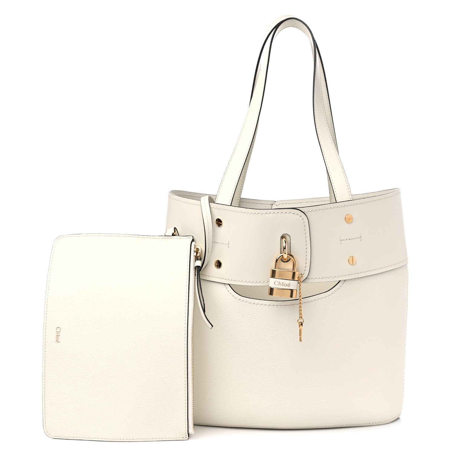 Chloe Calfskin Small Aby Lock and Key Tote Bag Natural White 1 of 10