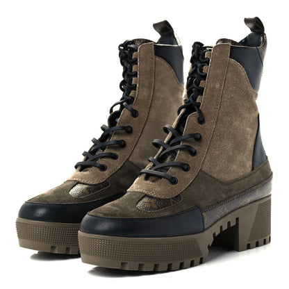 Louis Vuitton Suede Calfskin Monogram Laureate Platform Desert Boots 41 Taupe 2 of 10