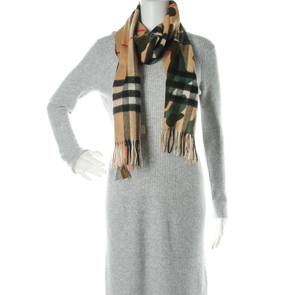 Burberry Cashmere Camoflauge Print Giant Check Fringe Scarf Pine Green 2 of 5
