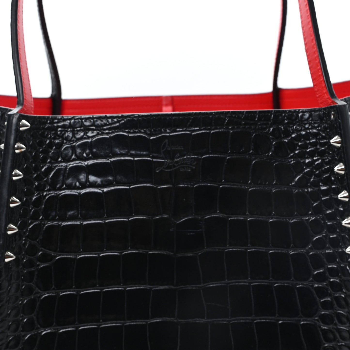 Alligator Embossed Calfskin Spiked Large Cabarock Shopper Tote Black