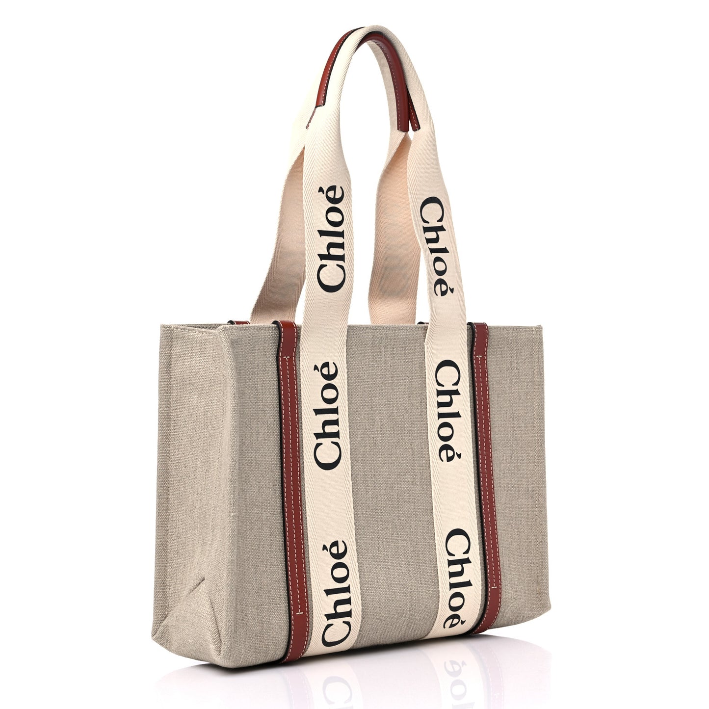 Cotton Calfskin Medium Woody Ribbon Tote White Brown