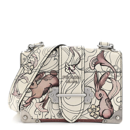 Prada X JAMES JEAN Glace Calfskin Rabbit Print Cahier Bag Opaline 1 of 10