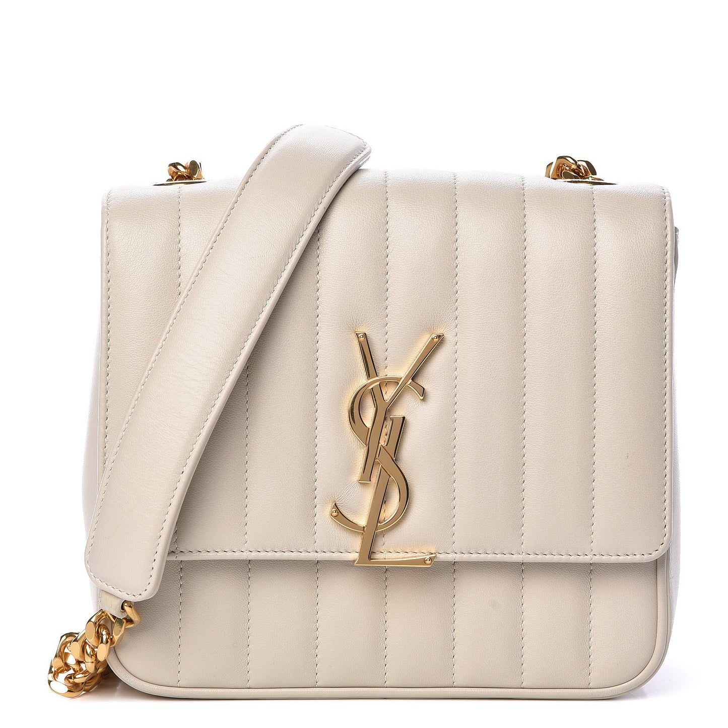 Lambskin Matelasse Monogram Medium Vicky Chain Bag Crema Soft