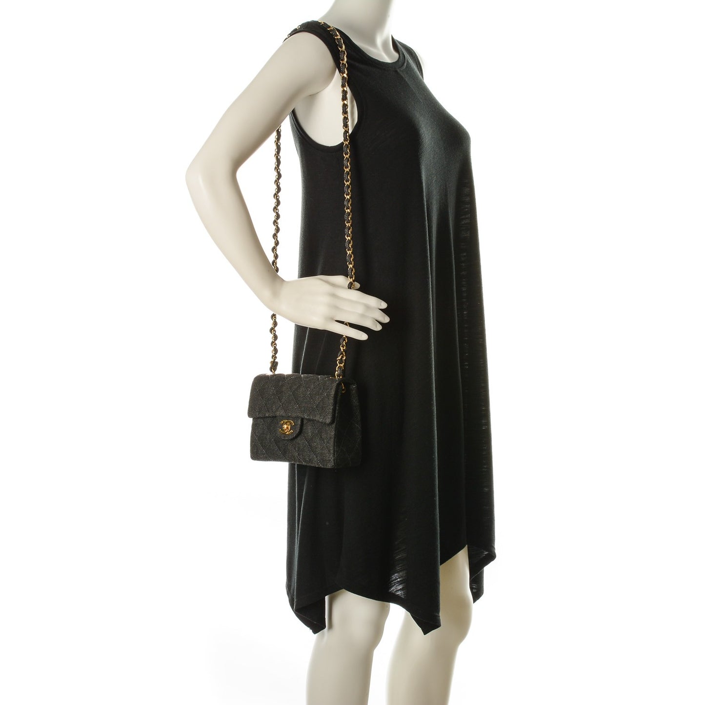 Denim Quilted Mini Square Flap Black