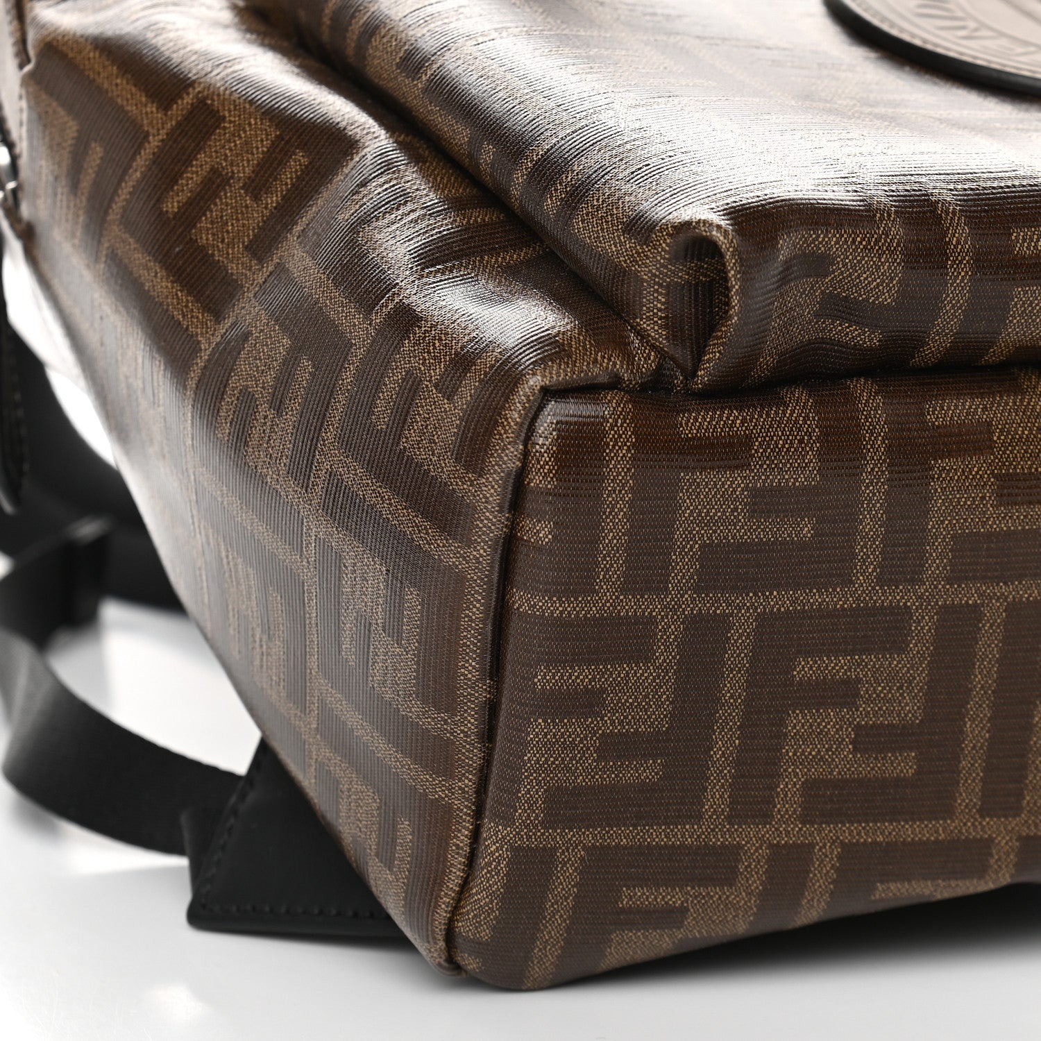 Fendi Glazed Fabric Vitello Century FF 1974 Stamp Patch Pouch Pocket Backpack Mogano Panna Black 8 of 9
