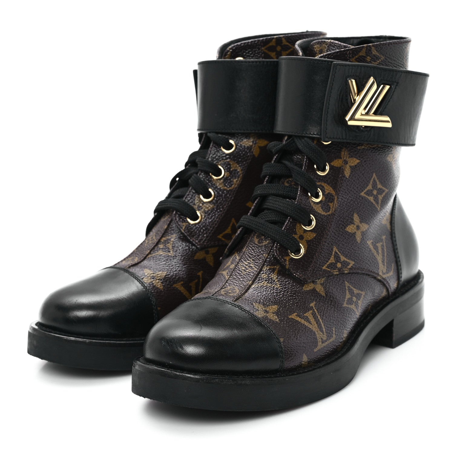 Louis Vuitton Calfskin Monogram Wonderland Flat Ranger Boots 35.5 Black 4 of 9