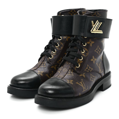 Louis Vuitton Calfskin Monogram Wonderland Flat Ranger Boots 35.5 Black 4 of 9