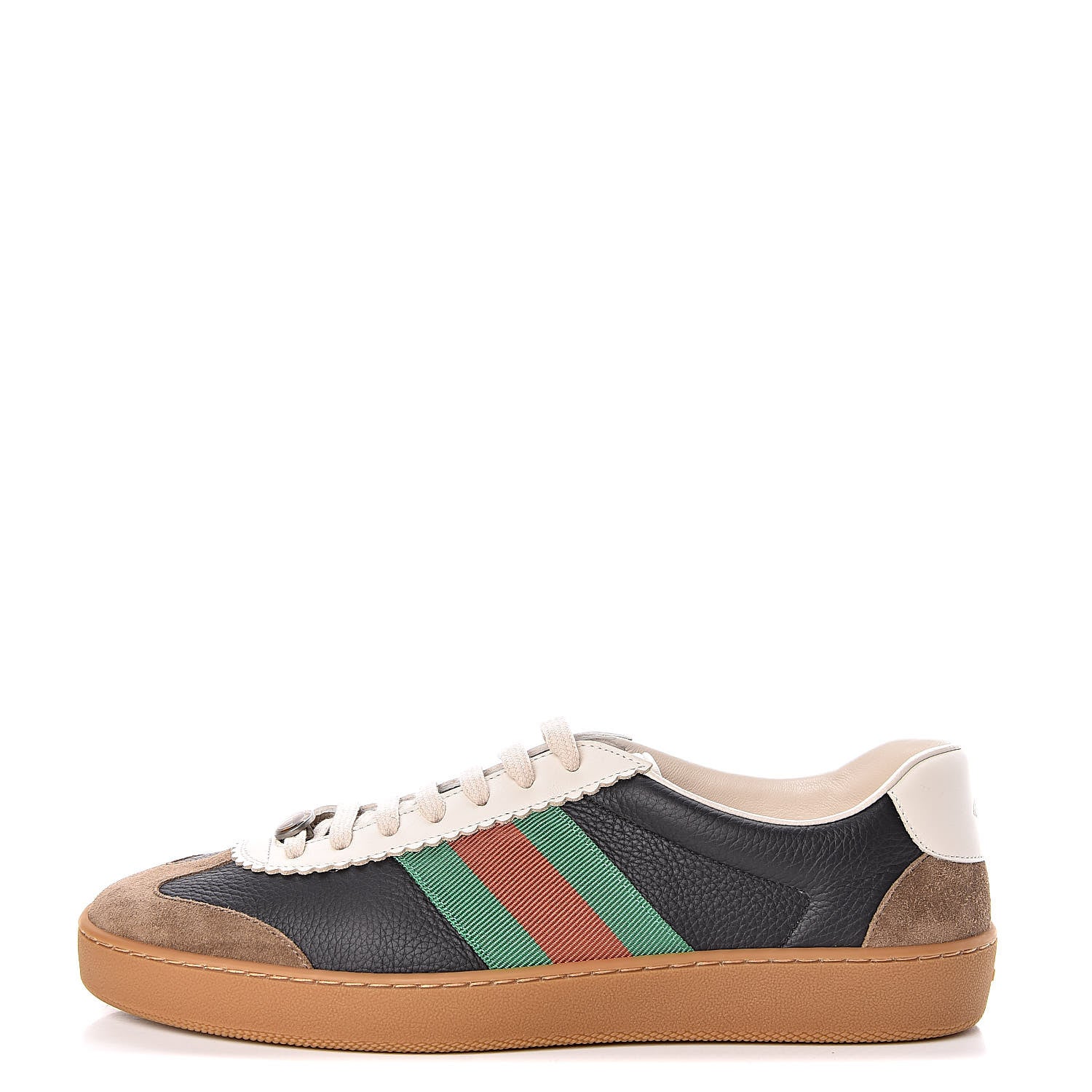 Gucci Calfskin Suede Web Mens G74 Sneakers 9.5 Ardesia Black New Mystic White 1 of 9