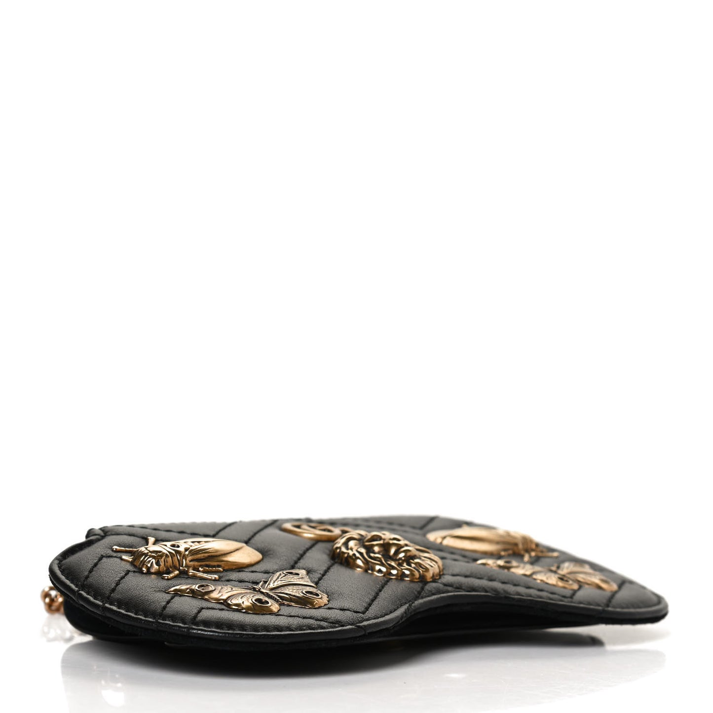 Calfskin Matelasse Animal Studs GG Marmont Chain Sunglasses Case Black