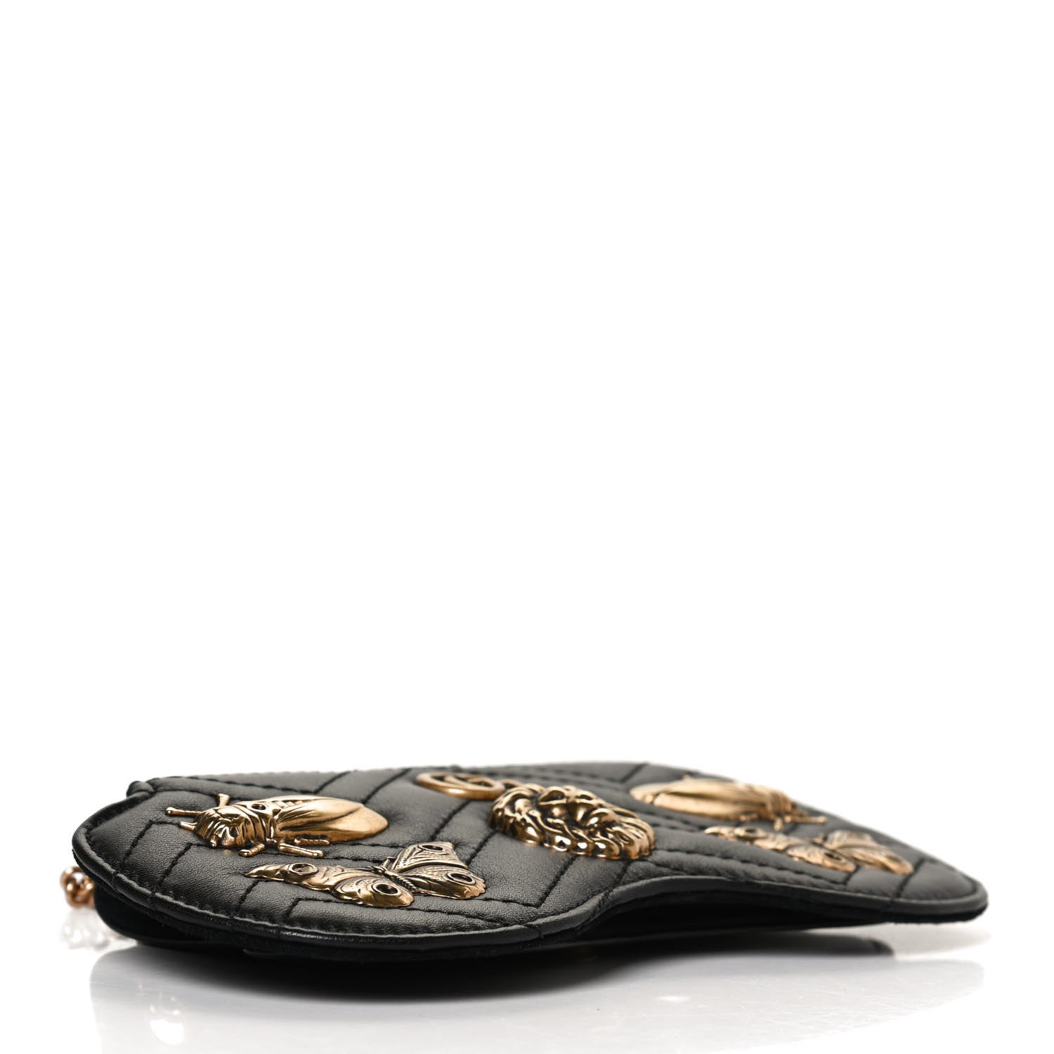 Gucci Calfskin Matelasse Animal Studs GG Marmont Chain Sunglasses Case Black 4 of 9
