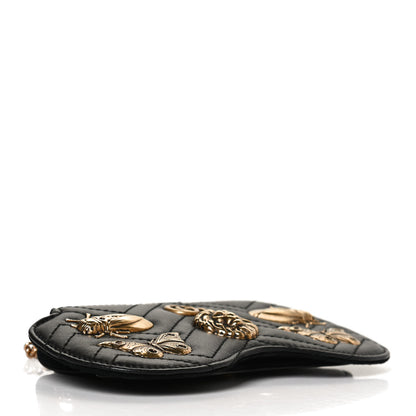 Gucci Calfskin Matelasse Animal Studs GG Marmont Chain Sunglasses Case Black 4 of 9