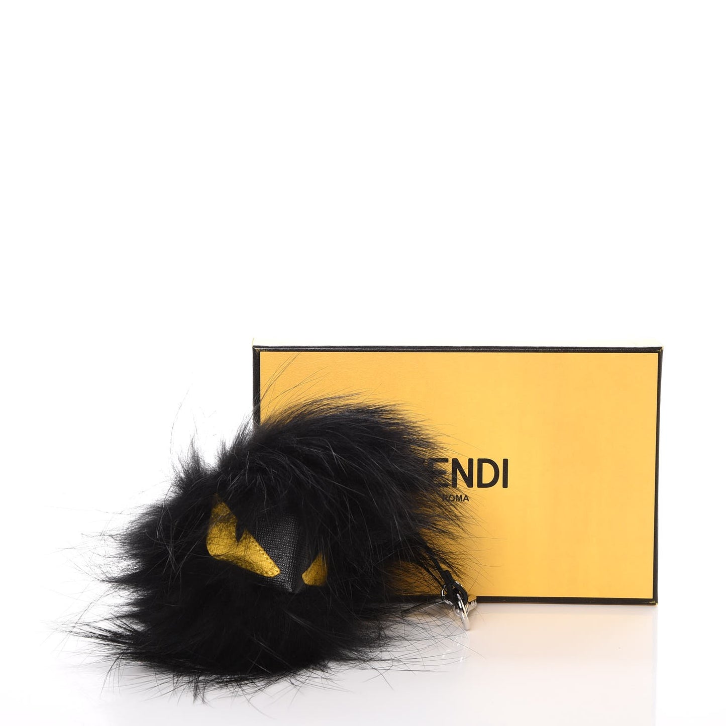 Vitello Elite Fox Fur Fusto Monster Bag Bug Charm Black Yellow