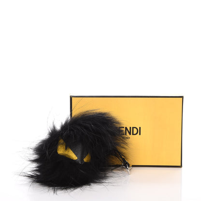 Fendi Vitello Elite Fox Fur Fusto Monster Bag Bug Charm Black Yellow 6 of 6
