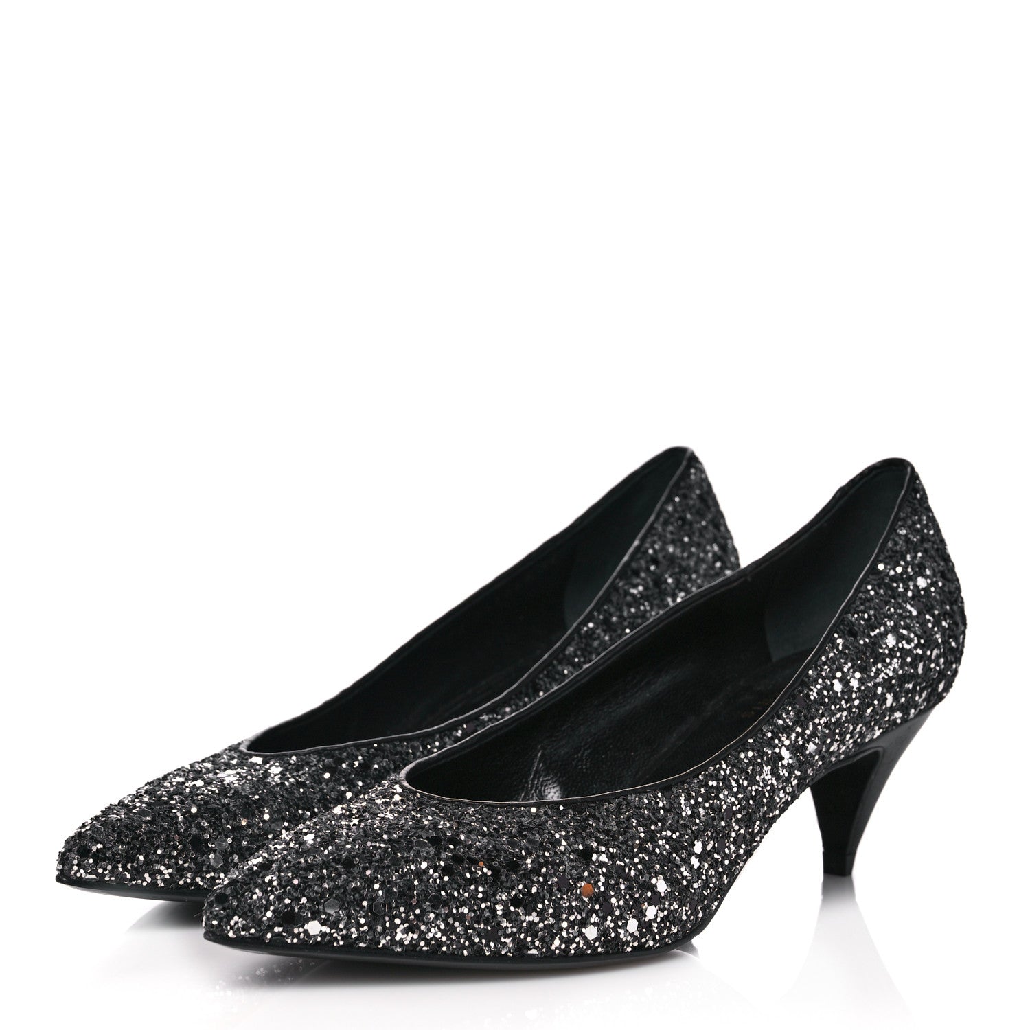 Saint Laurent Charlotte Glitter Point-toe Kitten-Heel Pumps 36 Black 3 of 9