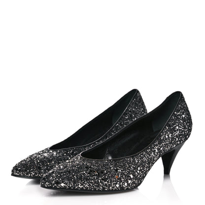 Saint Laurent Charlotte Glitter Point-toe Kitten-Heel Pumps 36 Black 3 of 9