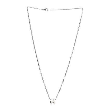 Hermes Lacquered Palladium Pop H Pendant Necklace Ecru 2 of 4