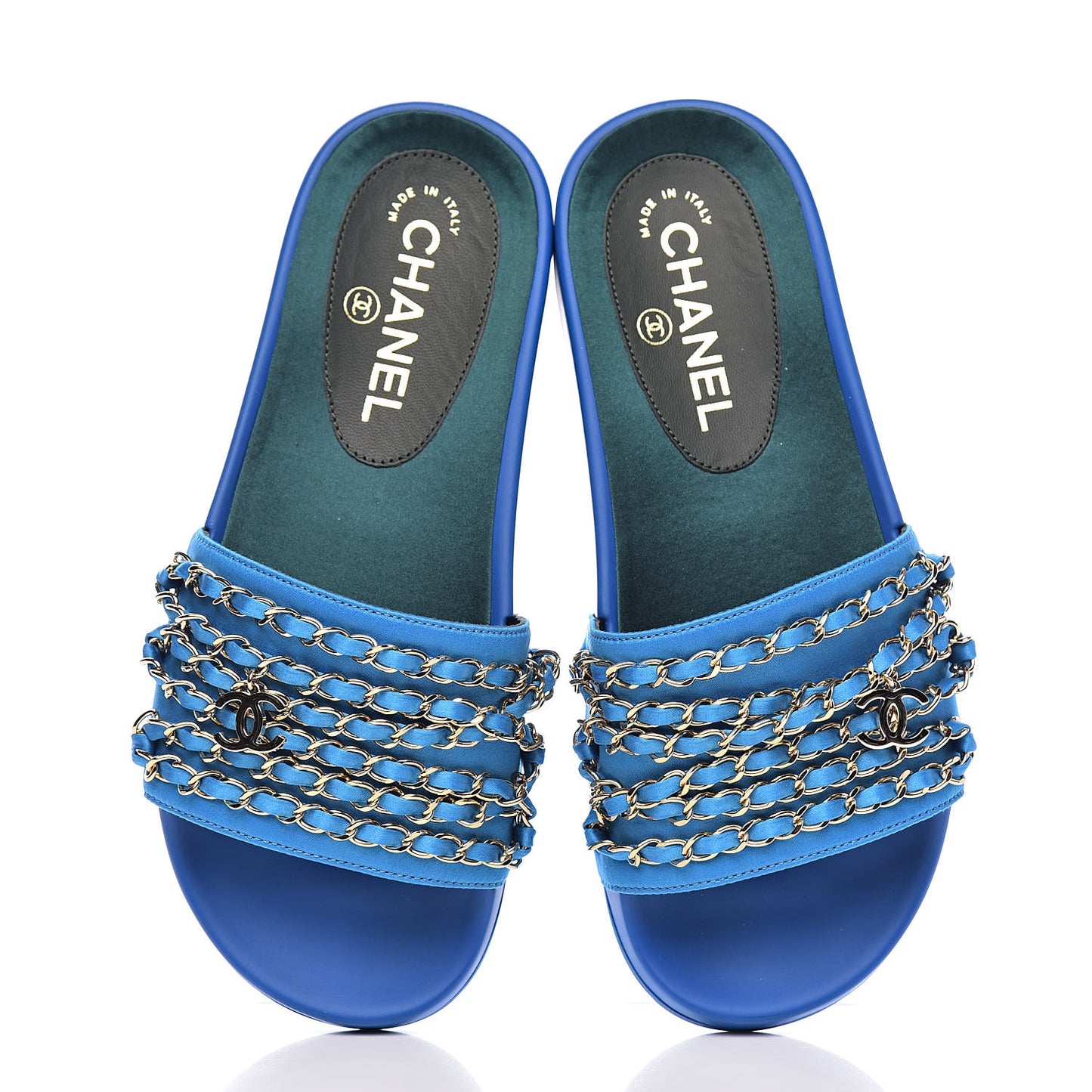 Satin Chain Flat Sandals 36 Bright Blue