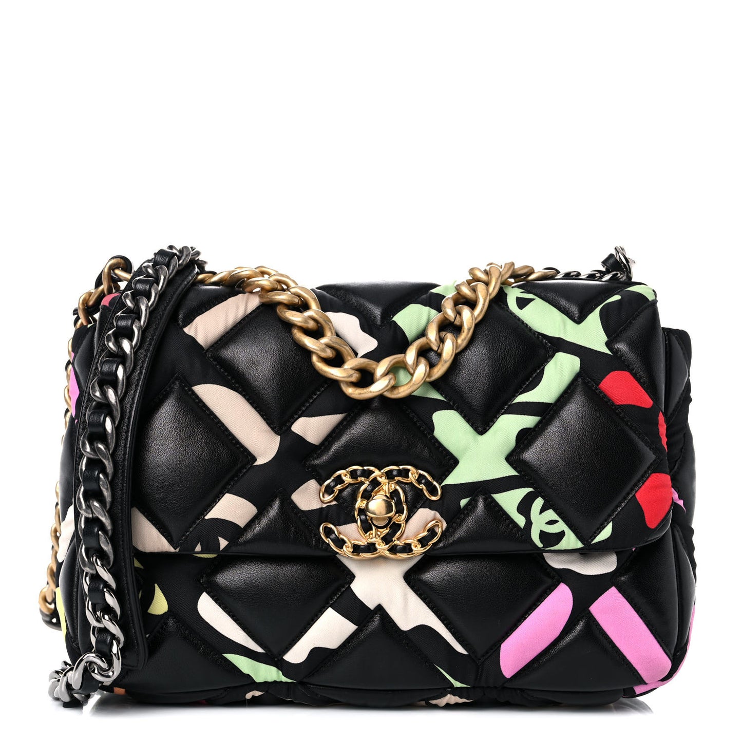 Lambskin Printed Fabric Medium Chanel 19 Flap Black Multicolor