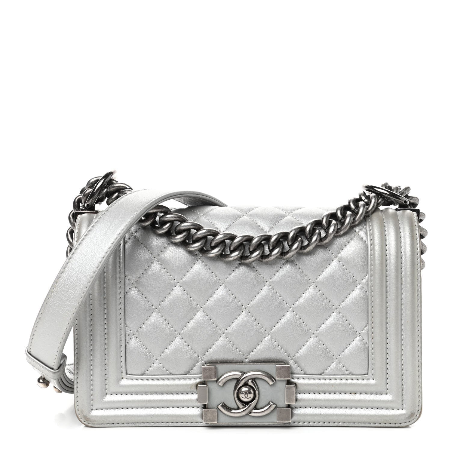 Chanel Metallic Calfskin Quilted Small Boy Flap Silver 1 of 4