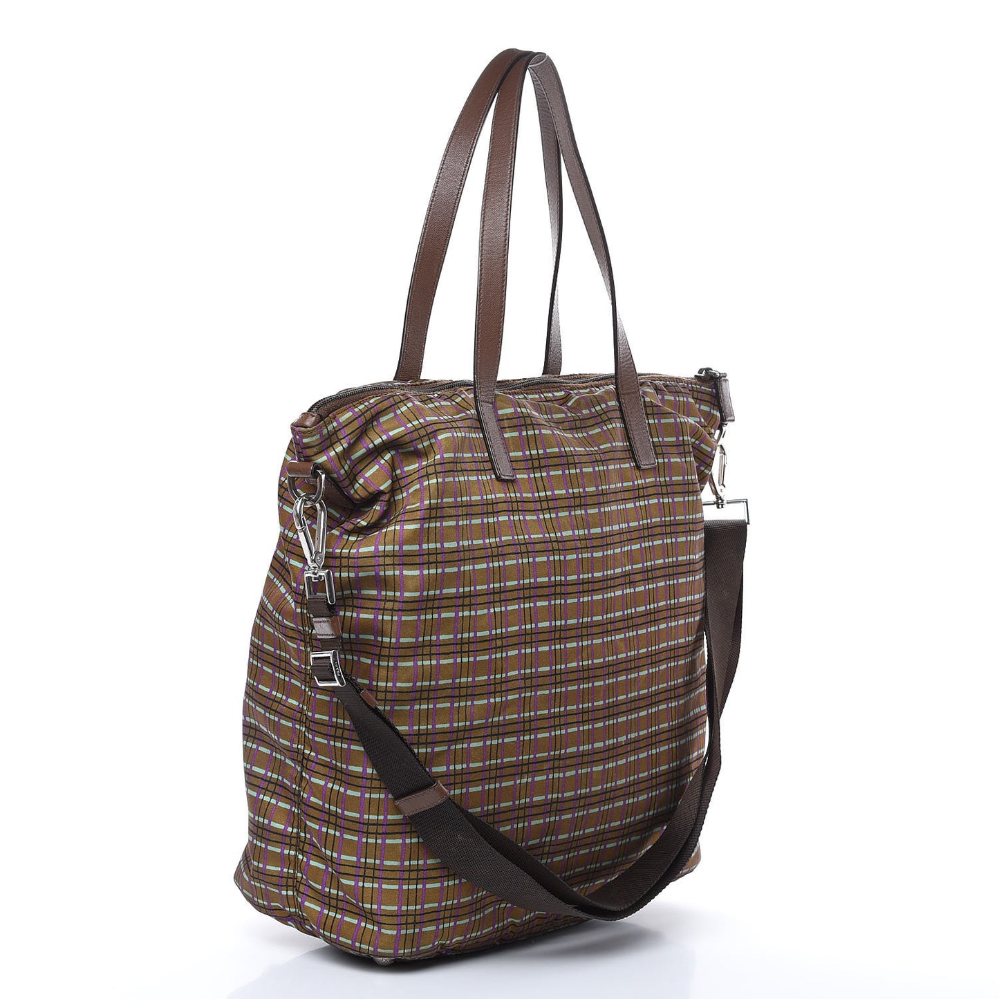 Tessuto Stampato Nylon Saffiano Check Print Tote Viola