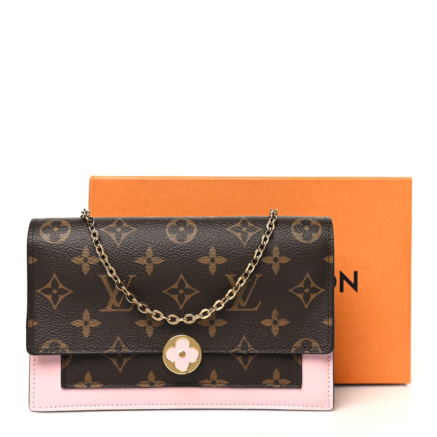 Monogram Flore Chain Wallet Rose Ballerine