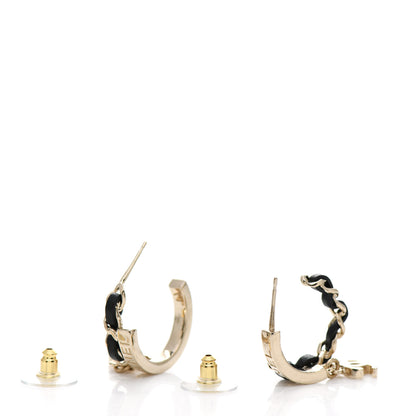Chanel Metal Lambskin CC Chain Hoop Earrings Gold Black 3 of 5