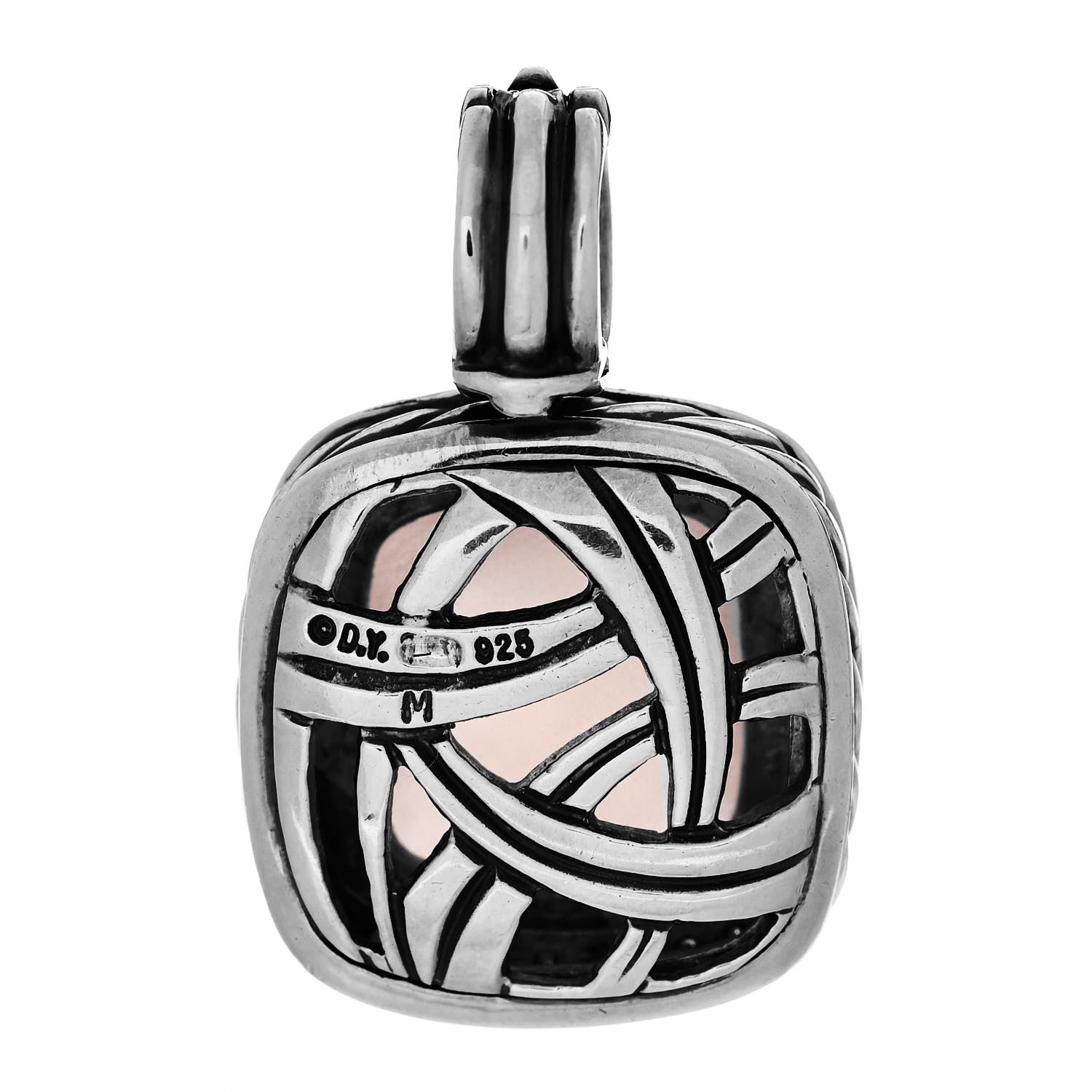 David Yurman Sterling Silver Pave Diamond Rose Quartz 14mm Albion Enhancer Pendant 3 of 4