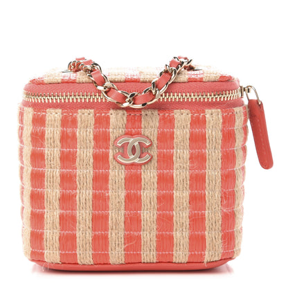 Chanel Raffia Jute Striped Mini Vanity Case With Chain Red Beige 1 of 11