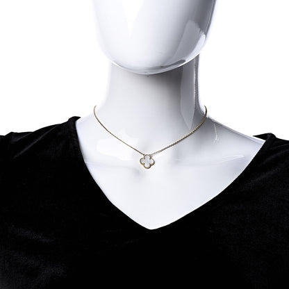 Van Cleef & Arpels 18K Yellow Gold Mother of Pearl Vintage Alhambra Pendant Necklace 2 of 7