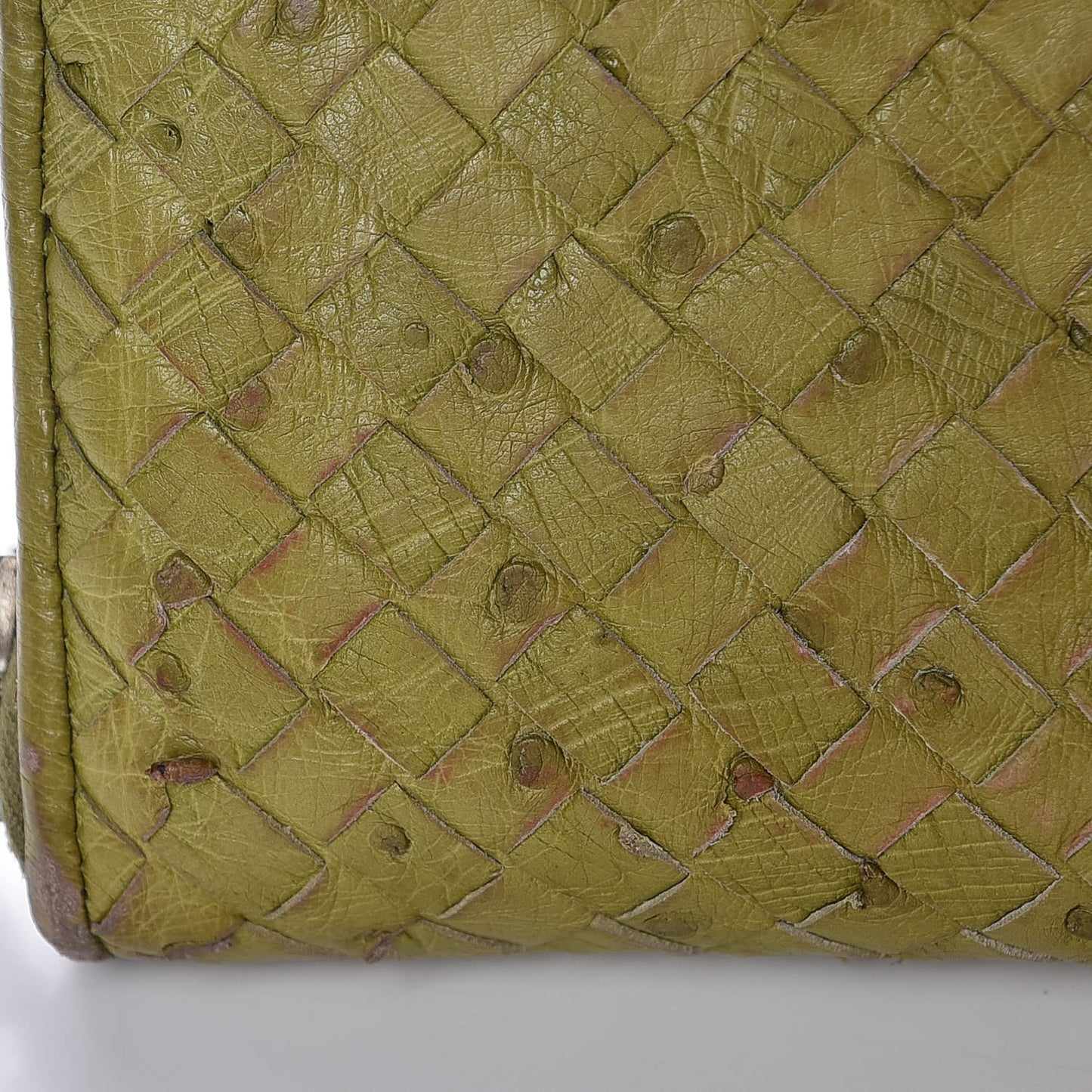 Ostrich Intrecciato Zip Around Wallet Green
