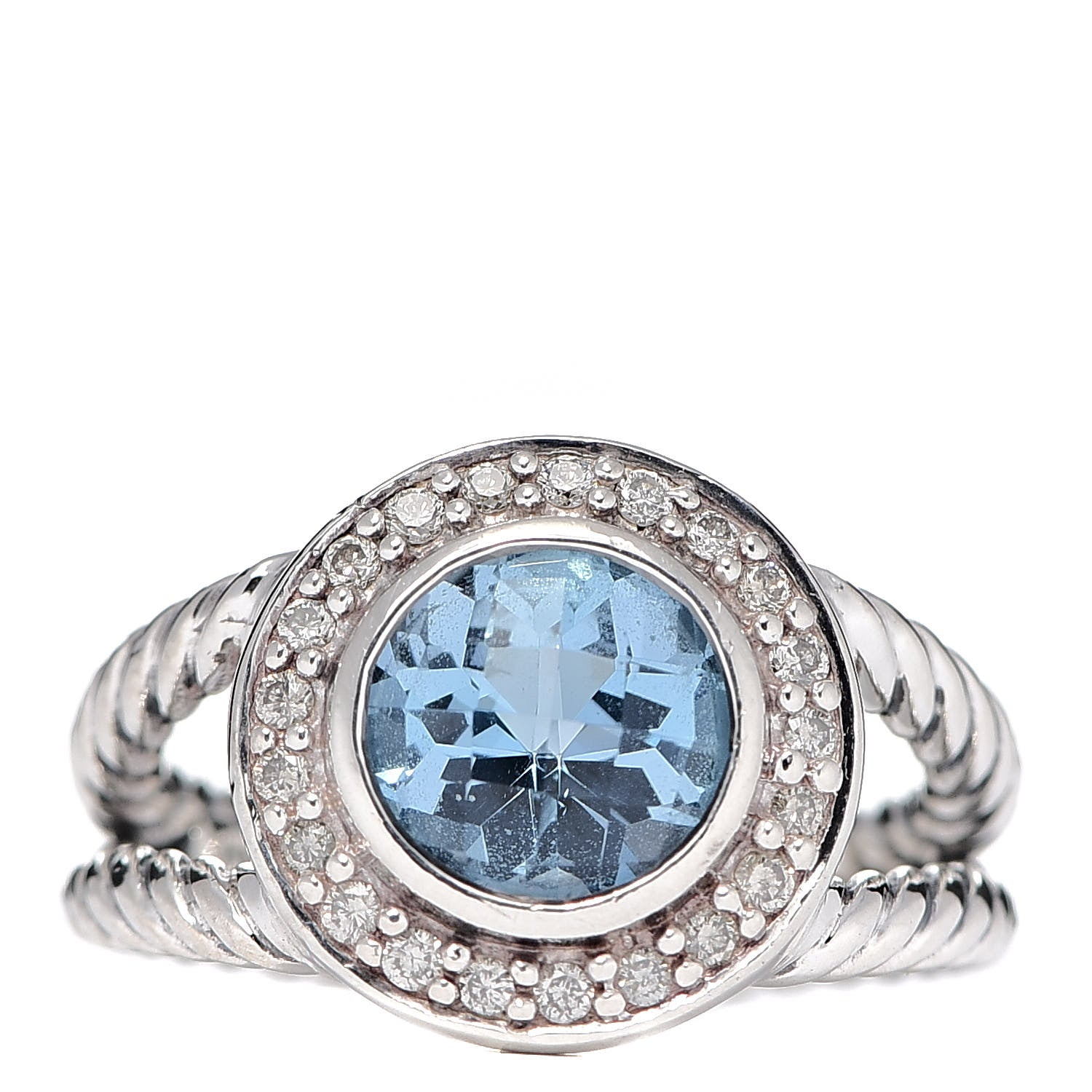 David Yurman Sterling Silver Diamond Blue Topaz 8mm Petite Cerise Ring 51 5.75 1 of 6