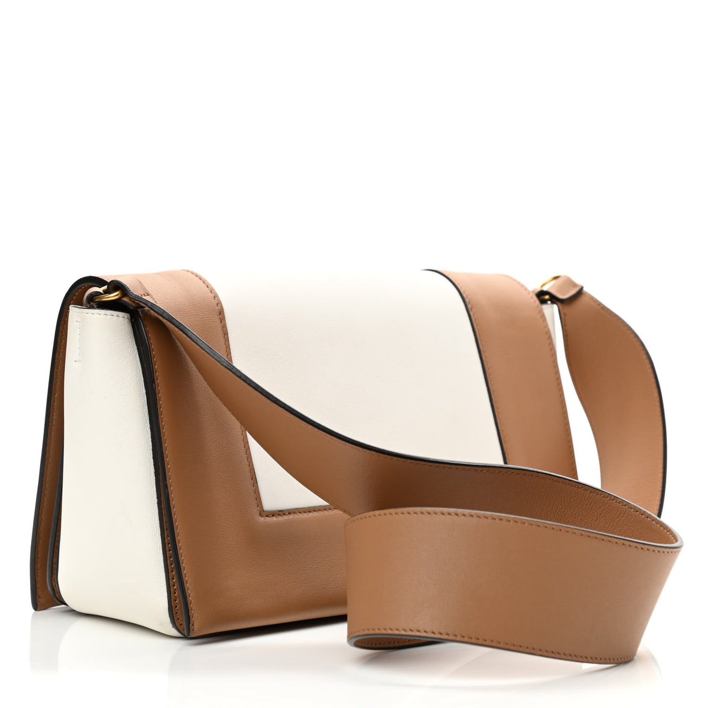 Shiny Smooth Calfskin Medium Frame Shoulder Bag Tan Optic White