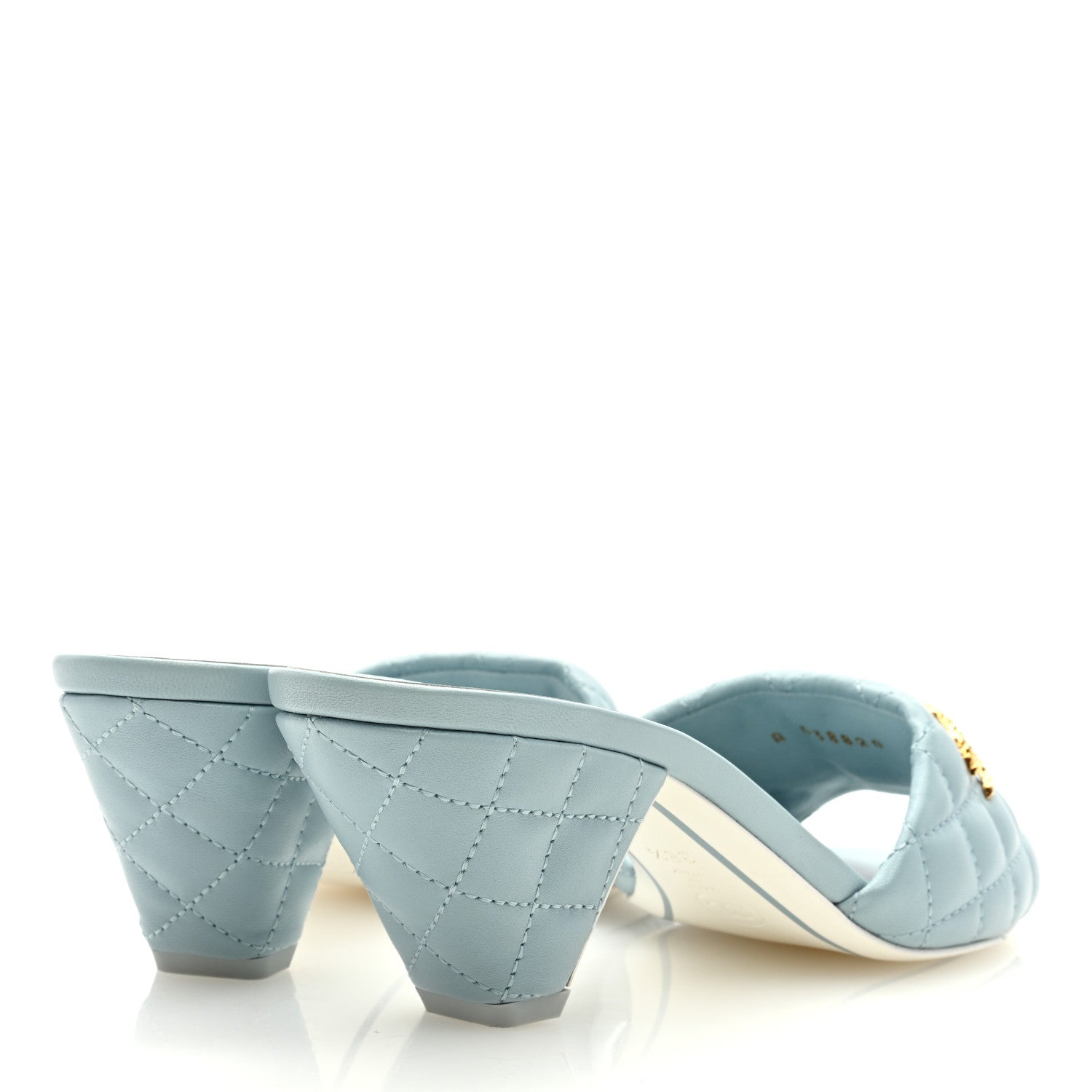 Chanel Lambskin Quilted Textured CC Mules 38.5 Light Blue 4 of 8