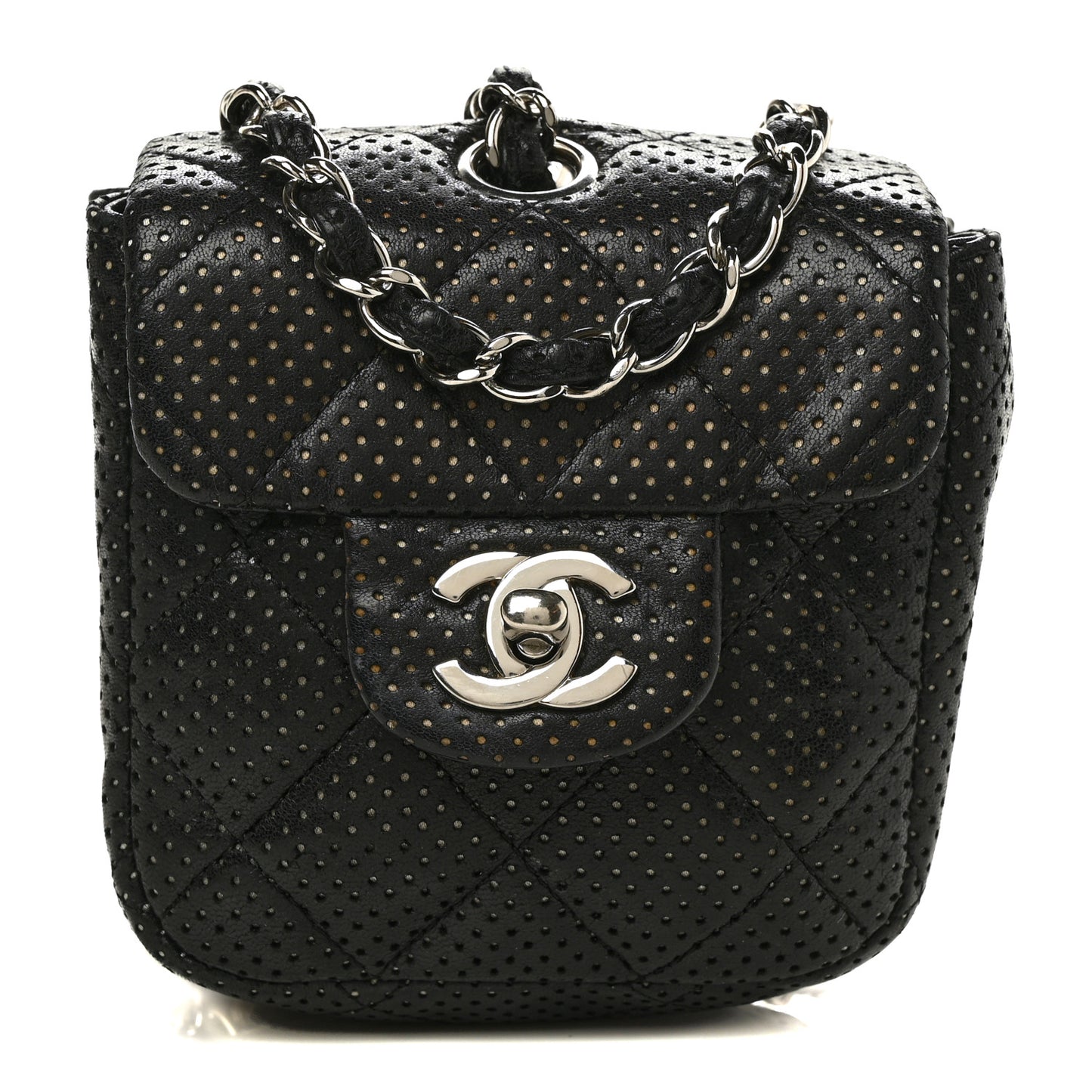 Lambskin Perforated Mini Flap Bag Black